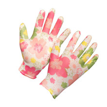 Camouflage Color Polyester PU Palm Coated Garden Working Gloves